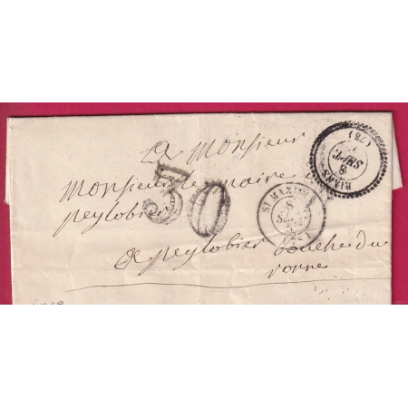 CAD TYPE 22 RIANS VAR TAXE TAMPON 30 CAD TYPE 15 ST MAXIMIM POUR PEYLOBIER RARE INDICE 19 LETTRE COVER FRANCE