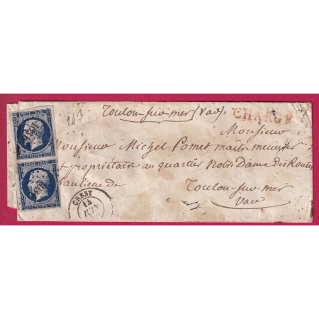 N°14 PAIRE BLEU NOIR PC 1031 CREST DROME POUR TOULON VAR LETTRE COVER FRANCE