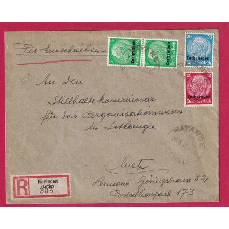 ALSACE LORRAINE HAYANGE MAOSELLE LOTHRINGEN METZ 1940 LETTRE COVER FRANCE