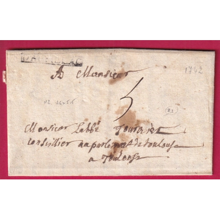 MARQUE ENCADREE AURILLAC CANTAL 1742 INDICE 23 POUR TOULOUSE LETTRE COVER FRANCE
