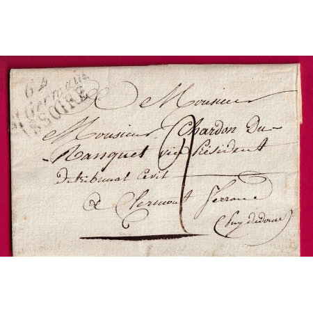 DOUBLE CURSIVE 62 ST GERMAIN ISSOIRE PUY DE DOME POUR CLERMONT FERRAND 1827 INDICE 18 LETTRE COVER FRANCE