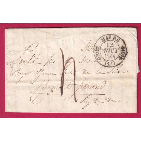 CAD TYPE 11 MAURS CANTAL 1844 POUR CLERMONT FERRAND PUY DE DOME INDICE 12 LETTRE COVER FRANCE