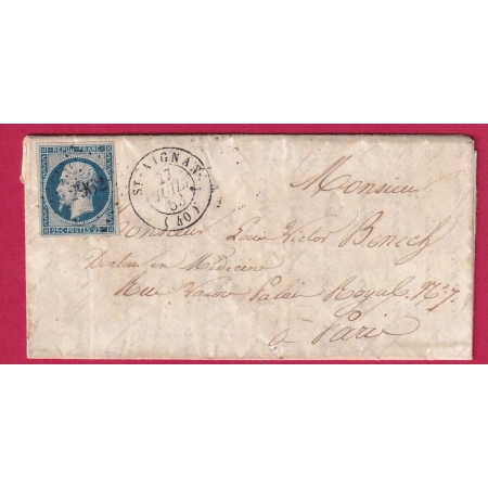 N°10 PC 2962 ST AIGNAN LOIR ET CHER POUR PARIS 1853 LETTRE COVER FRANCE
