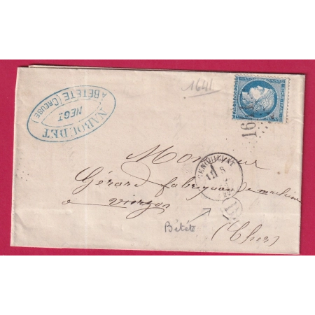 N°60 GC 1641 GENOUILLAT CREUSE BOITE RURALE B BETETE POUR VIERZON ALLIER LETTRE COVER FRANCE