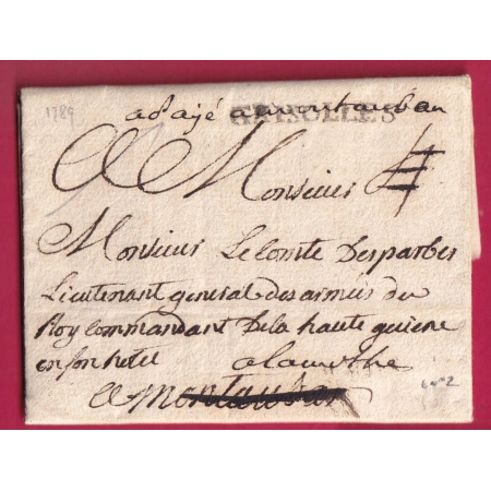 MARQUE GRISOLLES TARN ET GARONNE PRECURSEUR DEBOURSE 1789 MONTAUBAN REEXP LA MOTHE LOT LETTRE COVER FRANCE