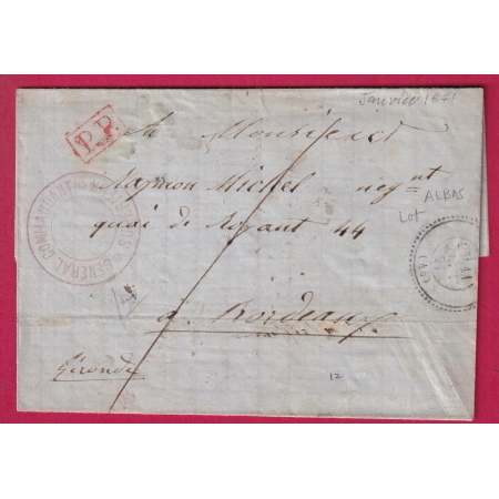 GUERRE 1870 CACHET GENERAL COMMANDANT SUPERIEUR CAD ALBAS LOT TYPE 14 POUR BORDEAUX LETTRE COVER FRANCE