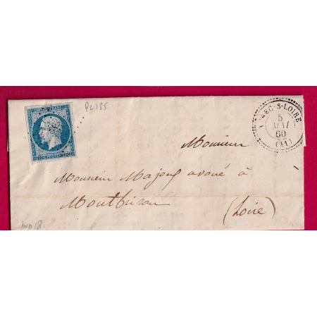 N°14 PC 185 AUREC SUR LOIRE CAD TYPE 22 MONTBRISON HAUTE LOIRE INDICE 18 LETTRE COVER FRANCE