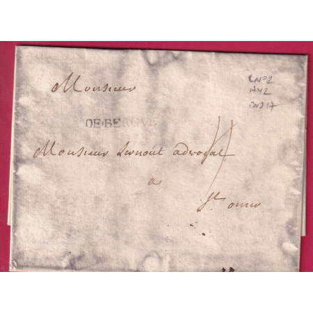 MARQUE DE BERGUE NORD 1742 INDICE 17 LENAIN N°2 POUR ST OMER LETTRE COVER FRANCE