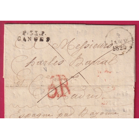 MARQUE P33P GANGES HERAULT 1829 POUR MADRID ESPAGNE LETTRE COVER FRANCE