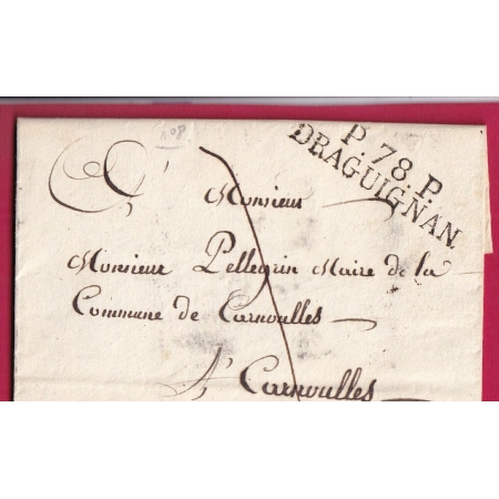 MARQUE P78P DRAGUIGNAN VAR 1813 POUR CARNOULLES INDICE 11 LETTRE COVER FRANCE