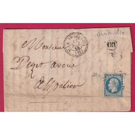 N°14 PC 2972 ST AMANS DES COTS AVEYRON CAD TYPE 22 OR CAMPOURIEZ POUR ESPALION INDICE 15 LETTRE COVER FRANCE