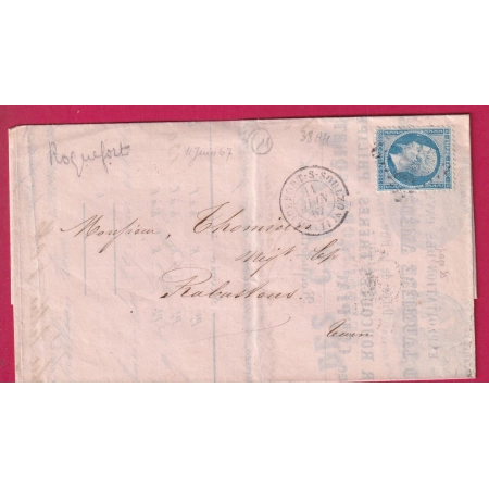 N°22 GC 3201 ROQUEFORT SUR SOULZON AVEYRON BELLE FACTURE POUR RABASTENS TARN LETTRE COVER FRANCE