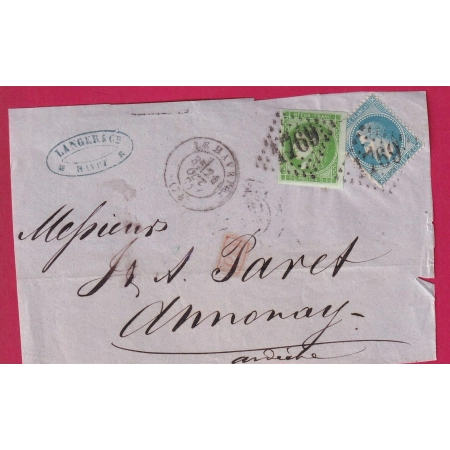 N°29 42B GC 1769 LE HAVRE SEINE INFERIEURE POUR ANNONAY PD PAR ERREUR DEVANT DE LETTRE COVER FRANCE