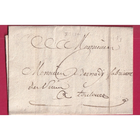 MARQUE A SEC MUR DE BARREZ AVEYRON 1790 LENAIN N°1 INDICE 22 POUR TOULOUSE LETTRE COVER FRANCE
