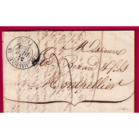 CAD TYPE 12 EN BLEU MILLAU MILHAU VEYRON 1833 POUR MONTPELLIER LETTRE COVER FRANCE