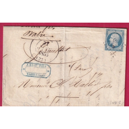 N°14 CAD TYPE 13 VABRE TARN POUR GRAULHET INDICE 18 LETTRE COVER FRANCE