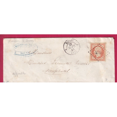 N°16 SUR PAILLE PC 2733 ROUEN A 74 A ST SEVER POUR NEUFCHATEL EN BRAY LETTRE COVER FRANCE