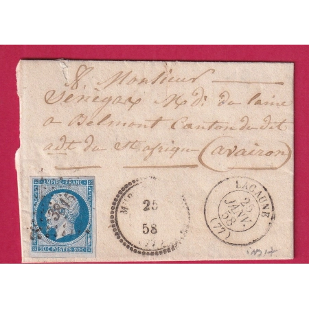 N°14 PC 3815 MURAT SUR VIAU TARN CAD TYPE 22 + LACAUNE POUR ST AFFRIQUE AVEYRON INDICE 17 LETTRE COVER FRANCE