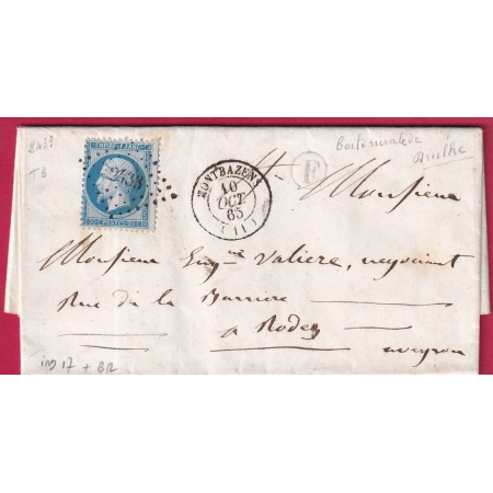 N°22 PC DU GC 2433 MONTBAZENS AVEYRON BOITE RURALE F DRULHE POUR RODEZ LETTRE COVER FRANCE