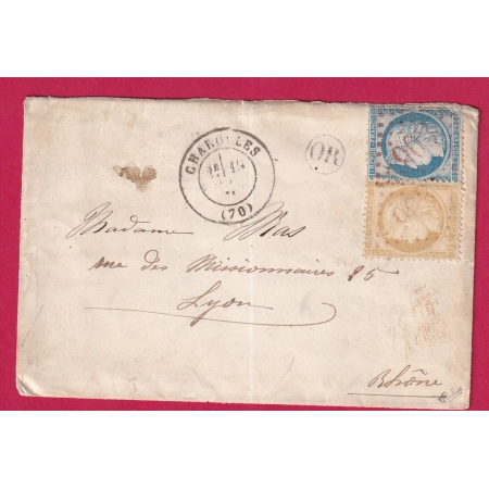 N°55 60 GC ROUGE 903 CHAROLLES SAONE ET LOIRE RARE SIGNE CALVES POUR LYON RHONE LETTRE COVER FRANCE