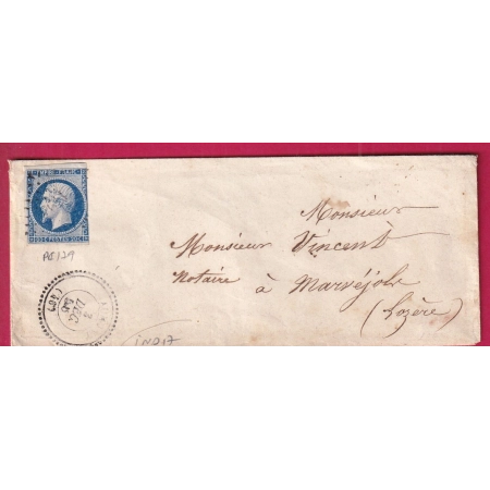 N°14 PC 179 AUMONT LOZERE CAD TYPE 22 INDICE 17 POUR MARVEJOLS LETTRE COVER FRANCE