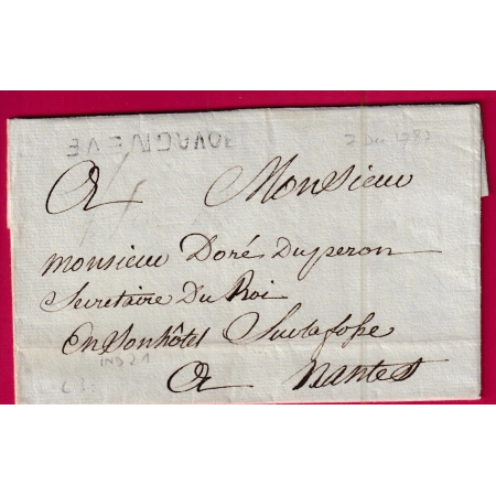 MARQUE BOURGNEUF EN RETZ LOIRE INFERIEURE LENAIN N°3 1787 INDICE 21 POUR NANTES LETTRE COVER FRANCE