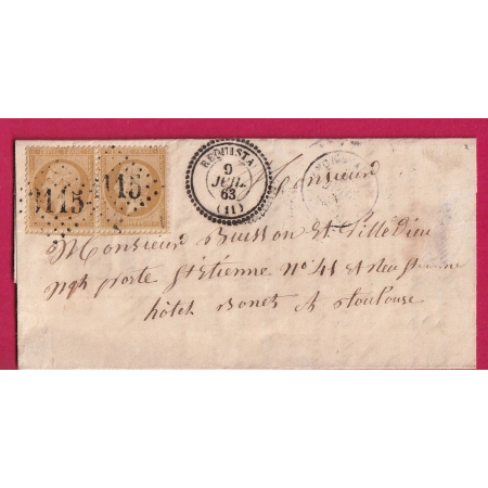 N°21 PAIRE GC 3115 CAD TYPE 22 REQUISTA AVEYRON POUR TOULOUSE LETTRE COVER FRANCE