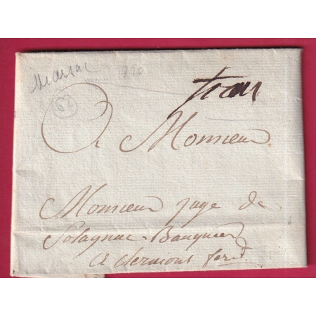 MARQUE FRANC MANUSCIT LA SOUTERRAINE CREUSE  TEXTE DE MARSAC 1790 LENAIN N°2 1790 POUR CLERMONT FERRAND INDICE 21 LETTRE