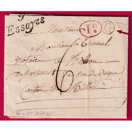 CURSIVE 9 ESSOYES AUDE BOITE RURALE G ST USAGE DECIME RURAL BILLOM PUY DE DOME LETTRE COVER FRANCE