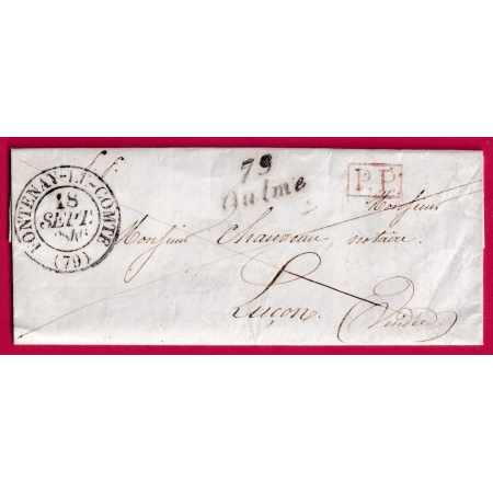 CURSIVE 79 OULME VENDEE + PP ROUGE POUR LUCON VENDEE 1846 INDICE 10 LETTRE COVER FRANCE