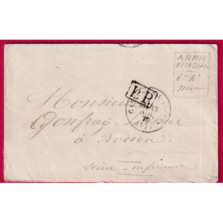 GUERRE 1870 CAD CASTRES TARN ARMEE DE LA LOIRE 6EME REGIMENT HUSSARD ROUEN SEINE INFERIEURE LETTRE COVER FRANCE
