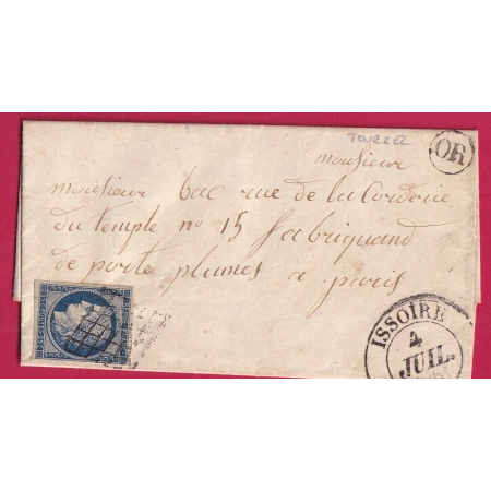 N°4 CAD TYPE 13 ISSOIRE PUY DE DOME OR TOURZEL POUR PARIS LETTRE COVER FRANCE