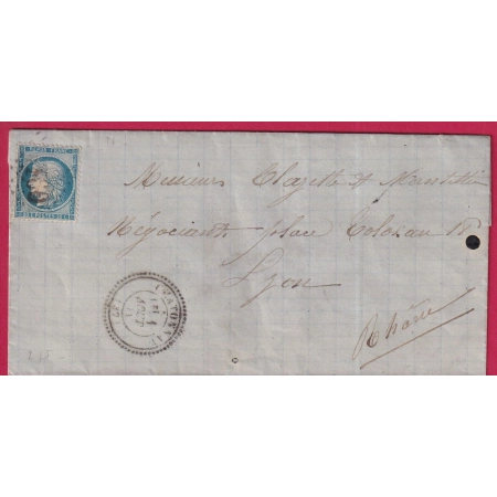 N°37 GC 4760 CHATONNAY ISERE CAD TYPE 24 POUR LYON RHONE LETTRE COVER FRANCE
