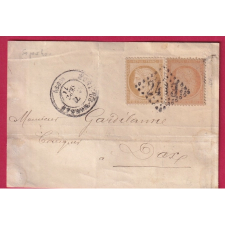 N°36 + 38 GC 2413 MONT DE MARSAN LANDES POUR DAX 7 SEPTEMBRE 1871 DEVANT DE LETTRE AVEC RABAT COVER FRANCE