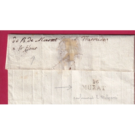 DEBOURSE MANUSCRIT DE MURAT CANTAL CONFIRME PAR MARQUE 14 MURAT DEPART CLERMONT POUR ST FLOUR LETTRE COVER FRANCE