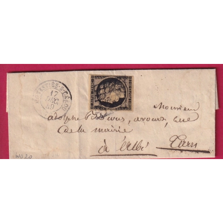 N°3 SUR CHAMOIS GRILLE MONESTIES S CEROU TARN 17 DEC 1849 POUR ALBI TARN LETTRE COVER FRANCE