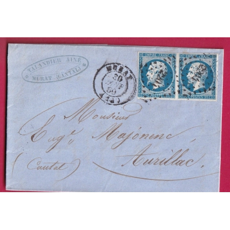N°14 PAIRE PC 2204 MURAT CANTAL POUR AURILLAC LETTRE COVER FRANCE