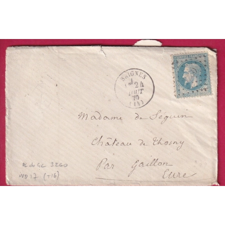 N°29 PC DU GC 3260 SAIGNES CANTAL CAD TYPE 16 POUR GAILLON EURE INDICE 17 LETTRE COVER FRANCE