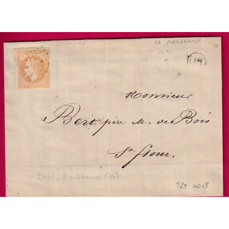 N°28 GC 2441 MONTCHAMP CANTAL CAD TYPE 24 OR LA MARGERIDE POUR ST FLOUR INDICE 18 LETTRE COVER FRANCE