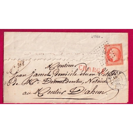 N°16 PC 1467 GUERET CREUSE BANDE CHARGE POUR AHUN 1860 LETTRE COVER FRANCE