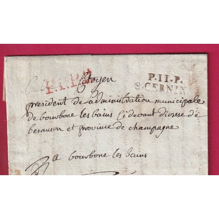 MARQUE P11P ST CERNIN AVEYRON ST SERNIN POUR BOURBONNE LES BAINS HAUTE MARNE 1799 PPPP ROUGE LETTRE COVER FRANCE