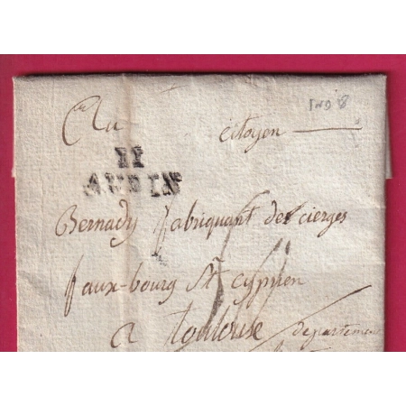 MARQUE 11 AUBIN AVEYRON INDICE 18 POUR TOULOUSE 1796 LETTRE COVER FRANCE