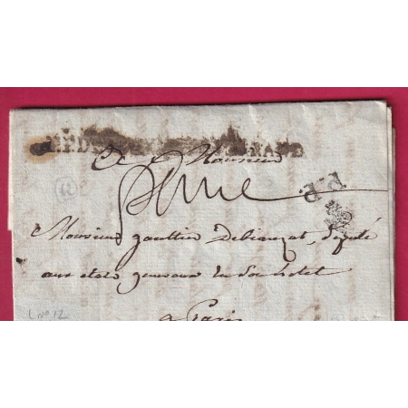 MARQUE PP DE CLERMONT FERRAND + PP FLEUR DE LYS POUR PARIS LENAIN N°12 INDICE 28 RRR LETTRE COVER FRANCE