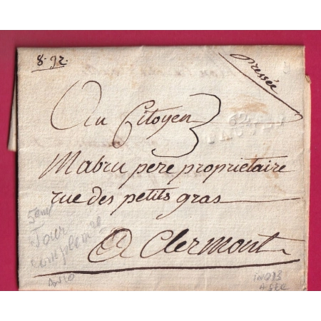 MARQUE A SEC 62 TAUVES PUY DE DOME 5EME JOUR COMPLEMENTAIRE AN 10 1802 CLERMONT PUY DE DOME LETTRE COVER FRANCE