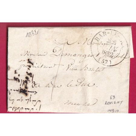 CURSIVE 53 REVIGNY MEUSE T13 BAR LE DUC TAXE LOCALE 1 1832 POUR BAR LE DUC LETTRE COVER FRANCE