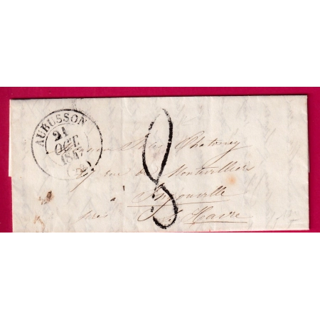 TAXE 8 TAMPON DE FABRICATION LOCALE AUBUSSON CREUSE 1847 POUR LE HAVRE SEINE INFERIEURE LETTRE COVER FRANCE