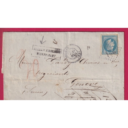 N°29 GC 221 AULNAT PUY DE DOME TAXE SUISSE 30 CRAYON ROUGE GENEVE LETTRE COVER FRANCE