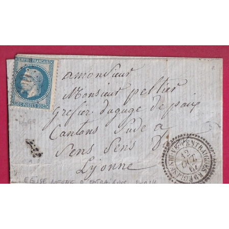 N°29 GC 4690 EGLISE NEUVE D'ENTRAIGUES PUY DE DOME INDICE 14 POUR SENS YONNE LETTRE COVER FRANCE