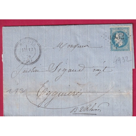 N°29 GC 4932 MOURIES BOUCHES DU RHONE CAD TYPE 24 POUR EYGUIERES INDICE 12 LETTRE COVER FRANCE
