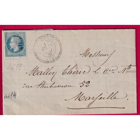 N°29 GC 4638 GEMENOS BOUCHES DU RHONE CAD TYPE 24 POUR MARSEILLE INDICE 14 LETTRE COVER FRANCE